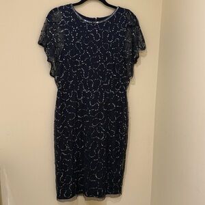 Adrianna Papell Navy Sequin Women Dress mash Sheath dress Fully lined Stretch
